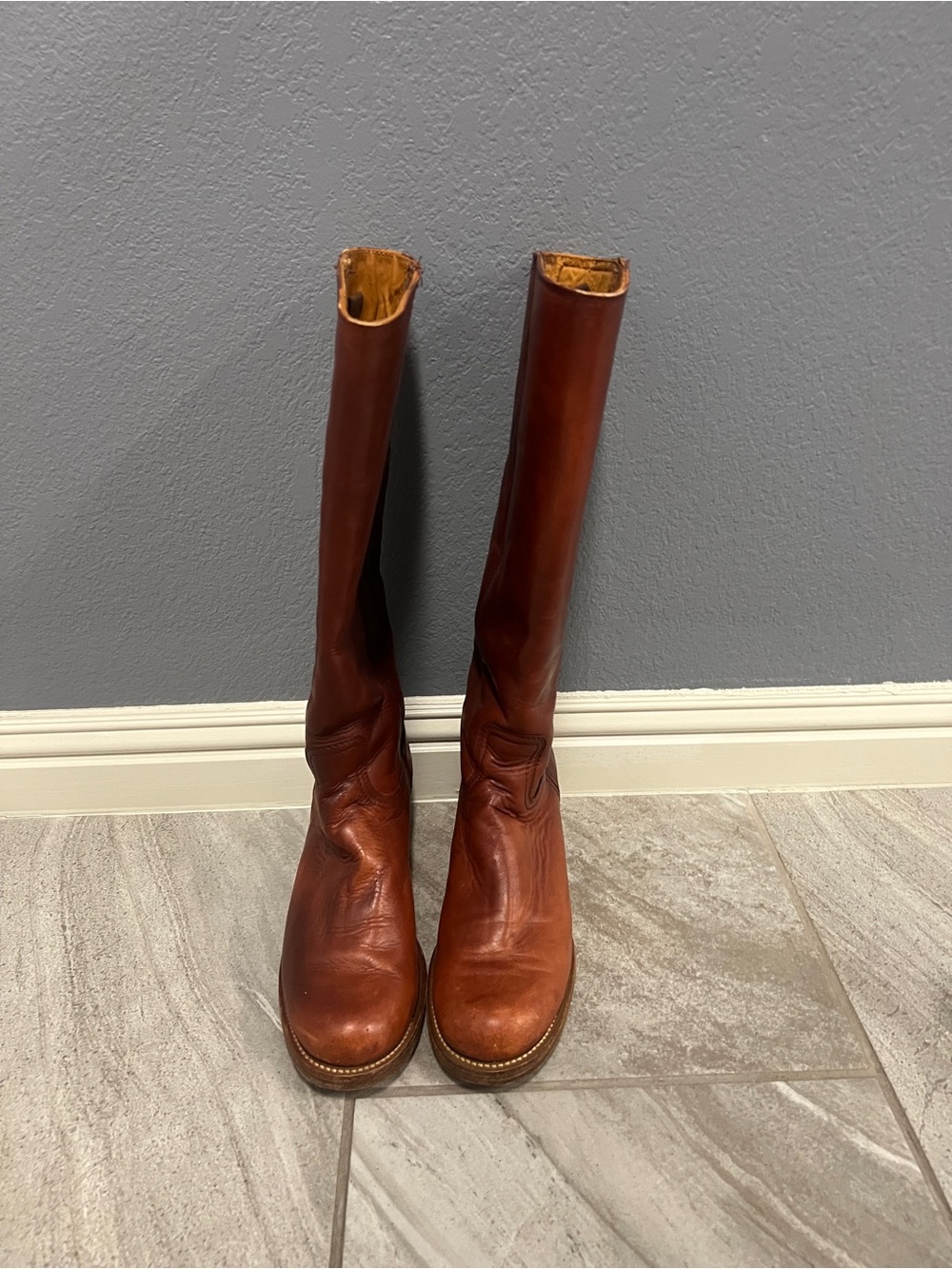 Vintage Black Label - 1970s - Frye Tall Leather Campus Boots - Chestnut Brown - Picture 8 of 13